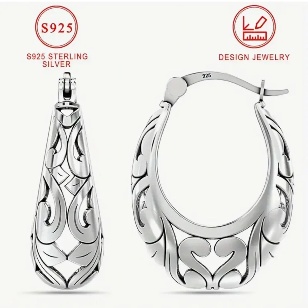 2pcs Vintage Hollow 925 Sterling Silver Earrings for Women. - Picture 5 of 5